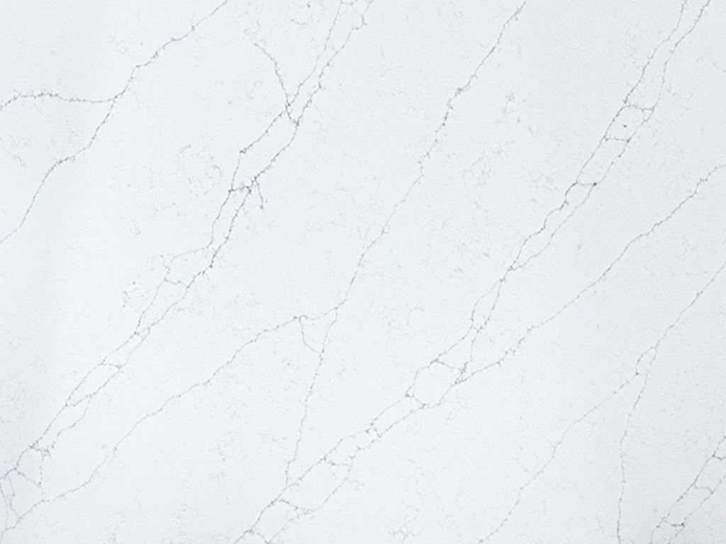 Alaska Bianca Classic Quartz video thumbnail — bright white with delicate grey veining