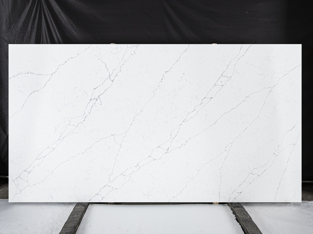  Alaska Bianca Classic Quartz Stone worktop slab video thumbnail showing colour and texture