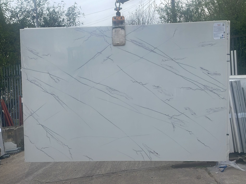 Calacatta Blush Classic Quartz video thumbnail — soft white base with delicate blush-toned veining
