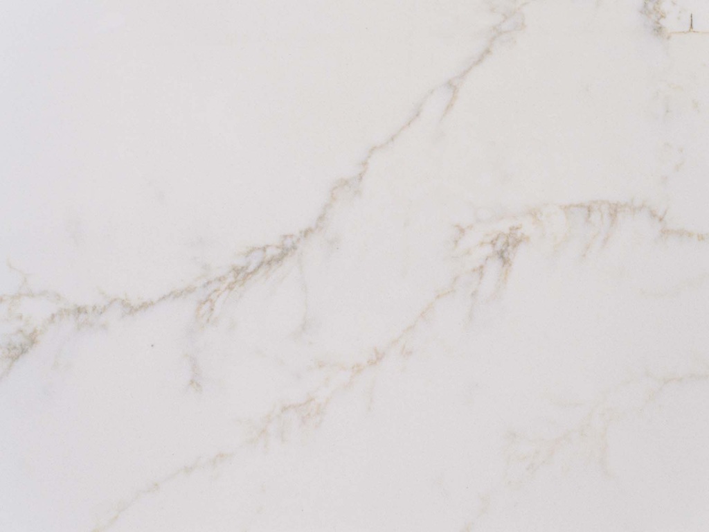 Calacatta Milan Classic Quartz video thumbnail — pristine white base with delicate golden‑grey veining