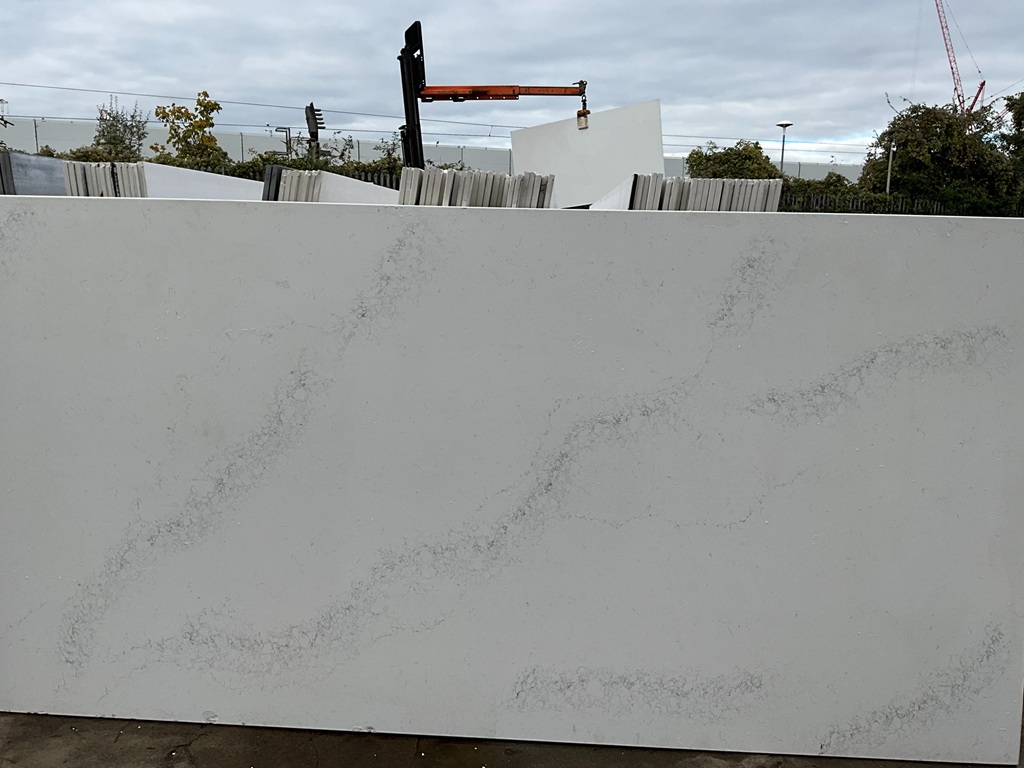 Calacatta Sueste Classic Quartz video thumbnail — clean white base with soft grey veining