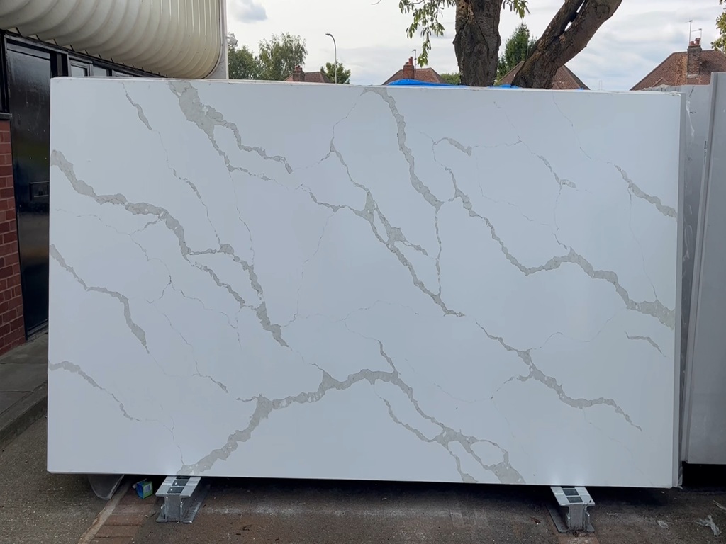 Eternal Pearl Classic Quartz worktop slab video thumbnail showing colour and texture