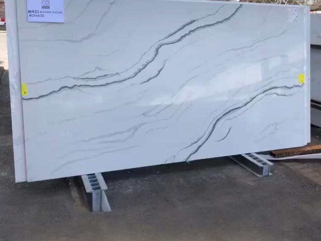 Monaco Classic Quartz worktop slab video thumbnail showing colour and texture