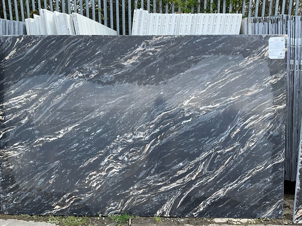 Nebula Gold Classic Quartz worktop slab video thumbnail showing colour and texture