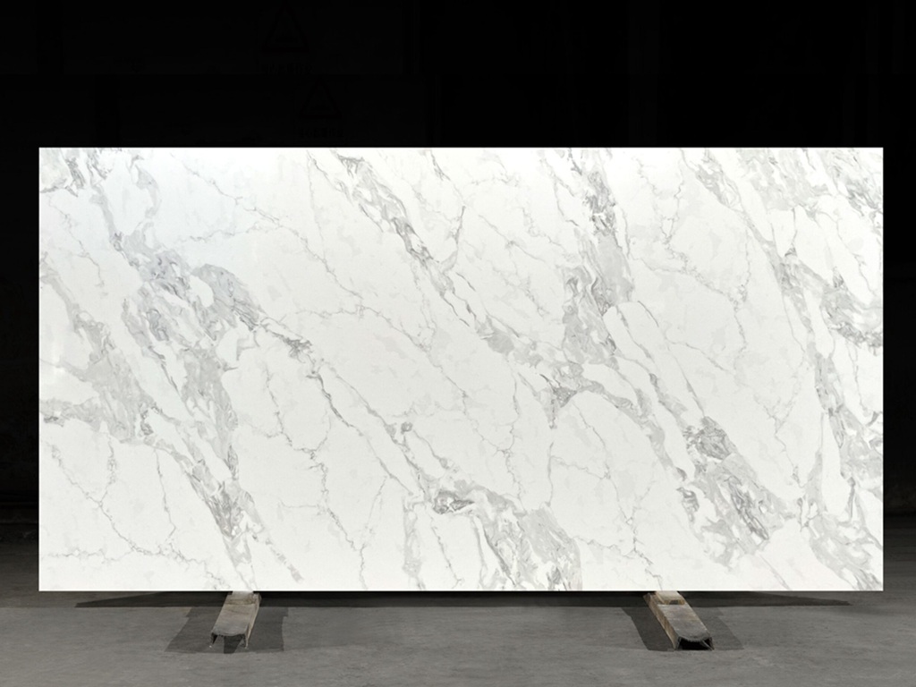 Statuario Crystal Classic Quartz worktop slab video thumbnail showing colour and texture