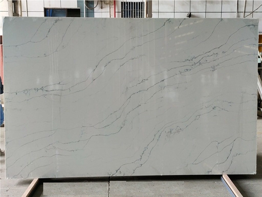 Statuario Milan Classic Quartz worktop slab video thumbnail showing colour and texture