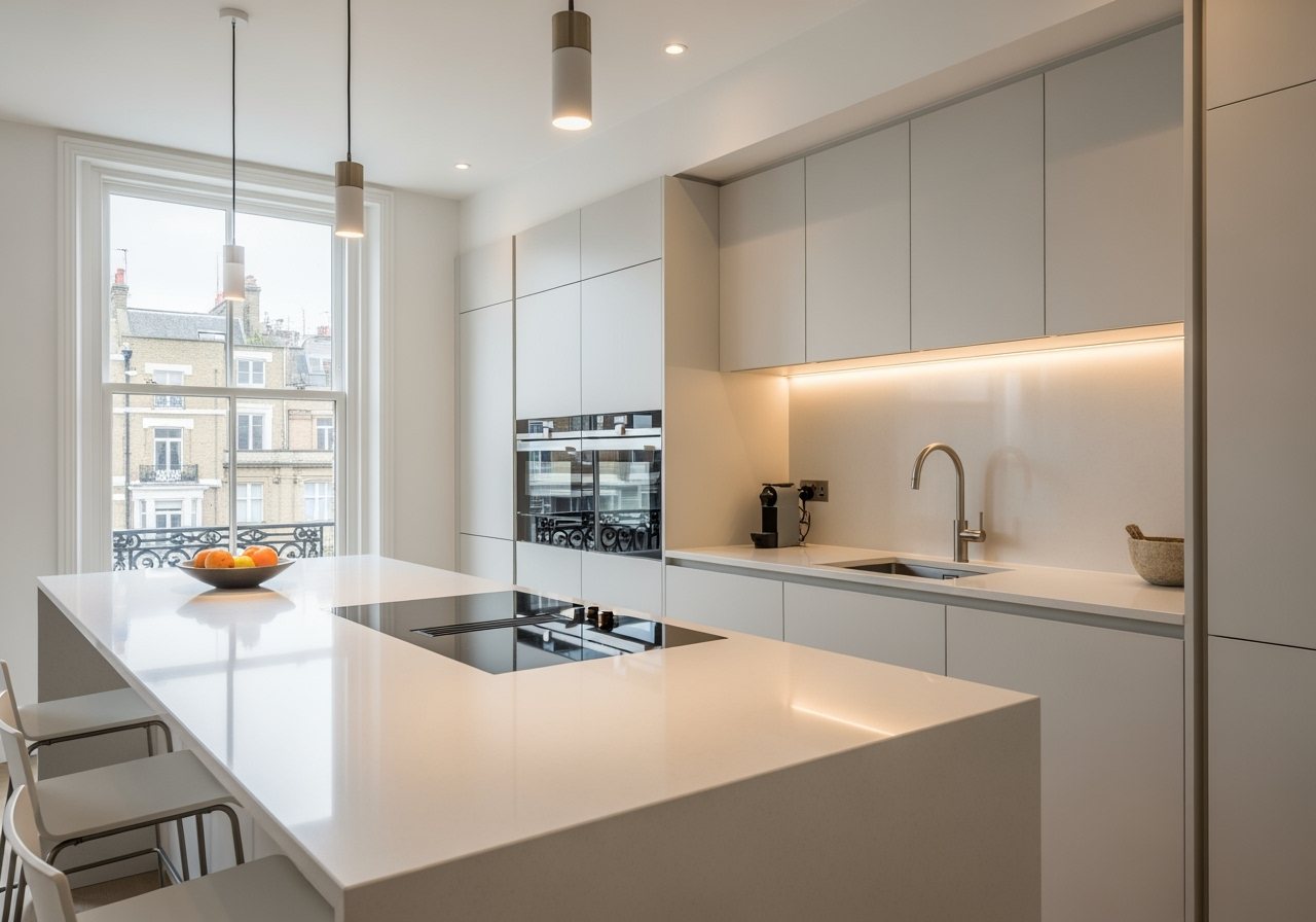 Minimalist and Modern: The Sleek White Quartz Worktop