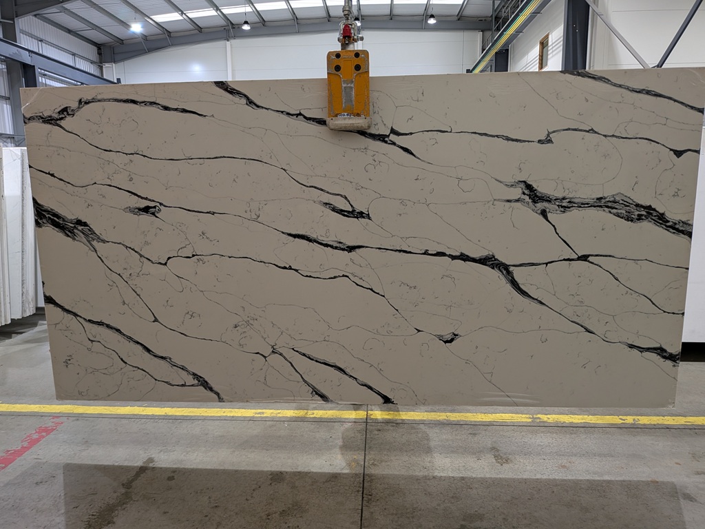 Calacatta Black Fusion Quartz Nile Stone worktop slab video thumbnail showing colour and texture