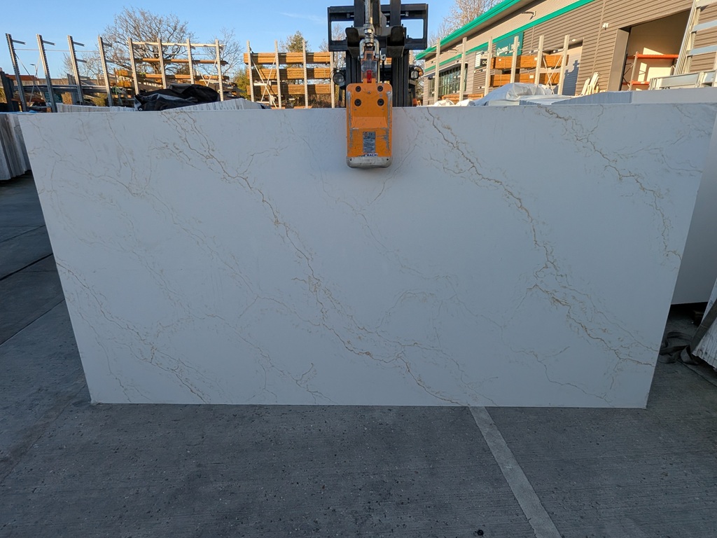 Calacatta Fantastico Quartz Nile Stone worktop slab video thumbnail showing colour and texture