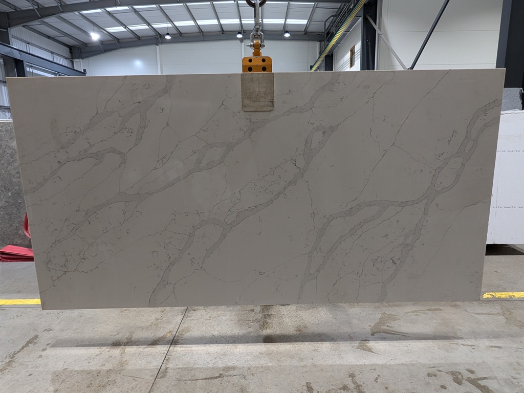 Calacatta Gold Shimmer Quartz Nile Stone worktop slab video thumbnail showing colour and texture