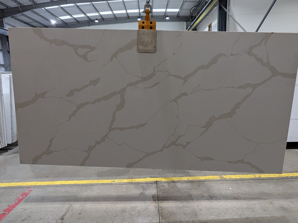 Calacatta Quartz Nile Stone worktop slab video thumbnail showing colour and texture