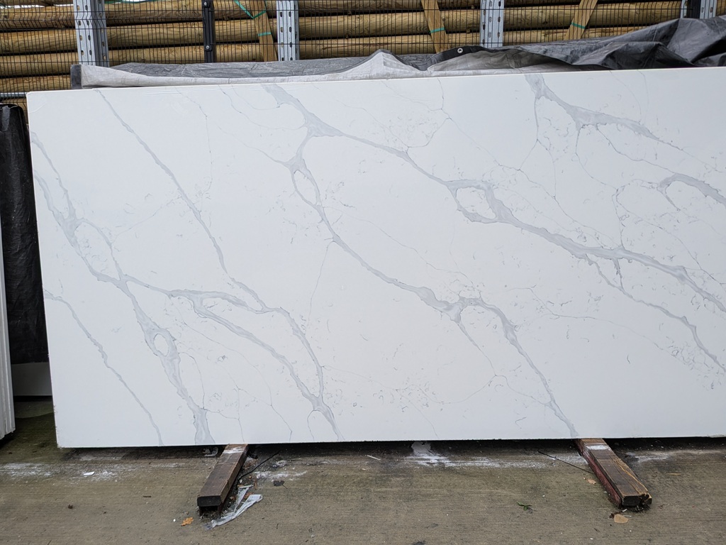 Calacatta Supreme Quartz Nile Stone worktop slab video thumbnail showing colour and texture