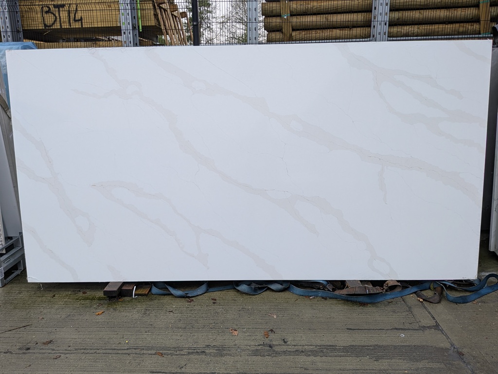 Calacatta Venatino Quartz Nile Stone worktop slab video thumbnail showing colour and texture