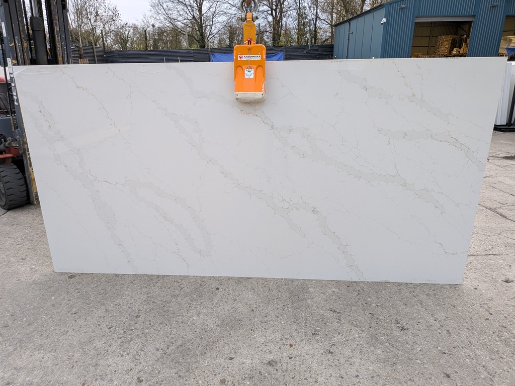 Calacatta Dolce Quartz Noble Stone worktop slab video thumbnail showing colour and texture