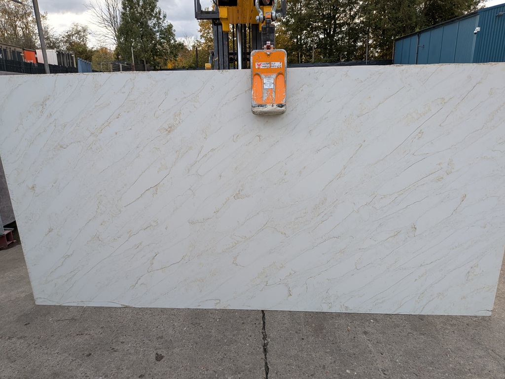 Calacatta Marbella Quartz Noble Stone worktop slab video thumbnail showing colour and texture