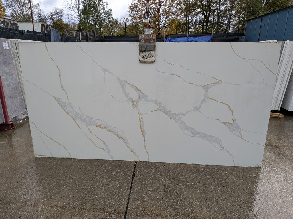 Calacatta Modena Gold Quartz Noble Stone worktop slab video thumbnail showing colour and texture