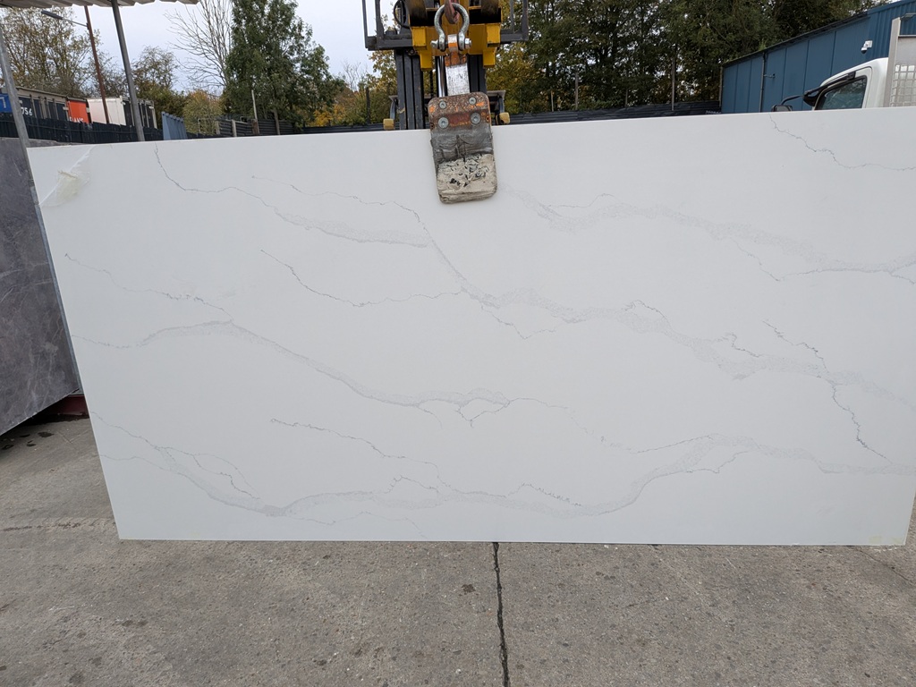 Calacatta Orlando Quartz Noble Stone worktop slab video thumbnail showing colour and texture
