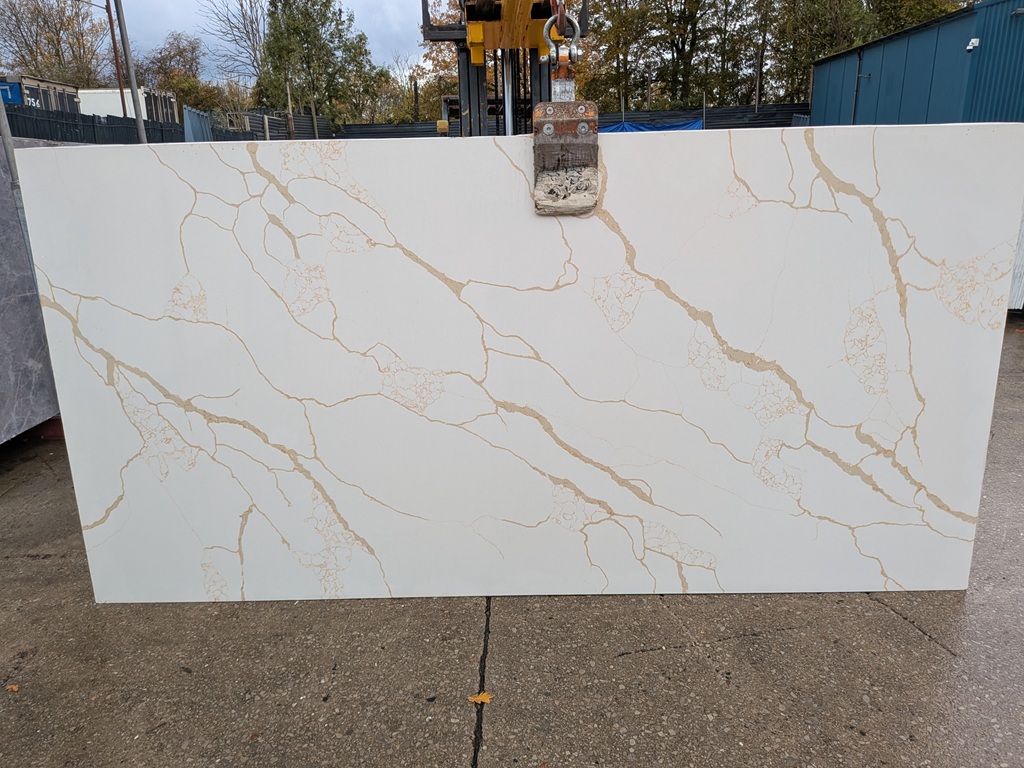Calacatta Sydney Gold Quartz Noble Stone worktop slab video thumbnail showing colour and texture