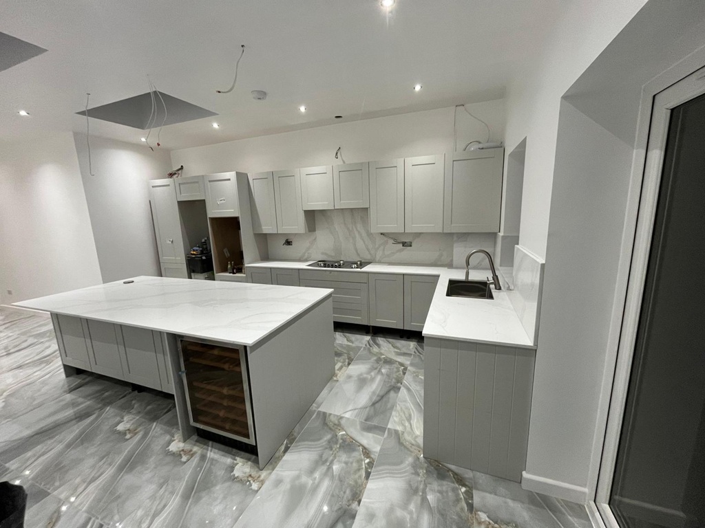 Calacatta Tala Shimmer Quartz Noble Stone worktop Installed in Luxury Kitchen video thumbnail