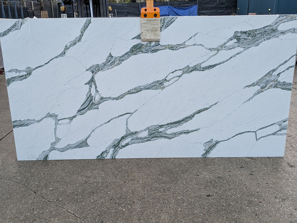 Calacatta Verde Quartz Noble Stone worktop slab video thumbnail showing colour and texture