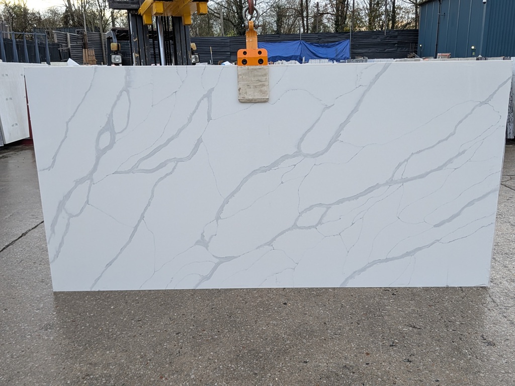 Calacatta Verona Quartz Noble Stone worktop slab video thumbnail showing colour and texture