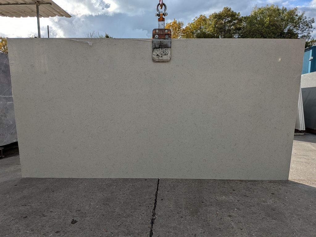 Luna Beige Quartz Noble Stone worktop slab video thumbnail showing colour and texture