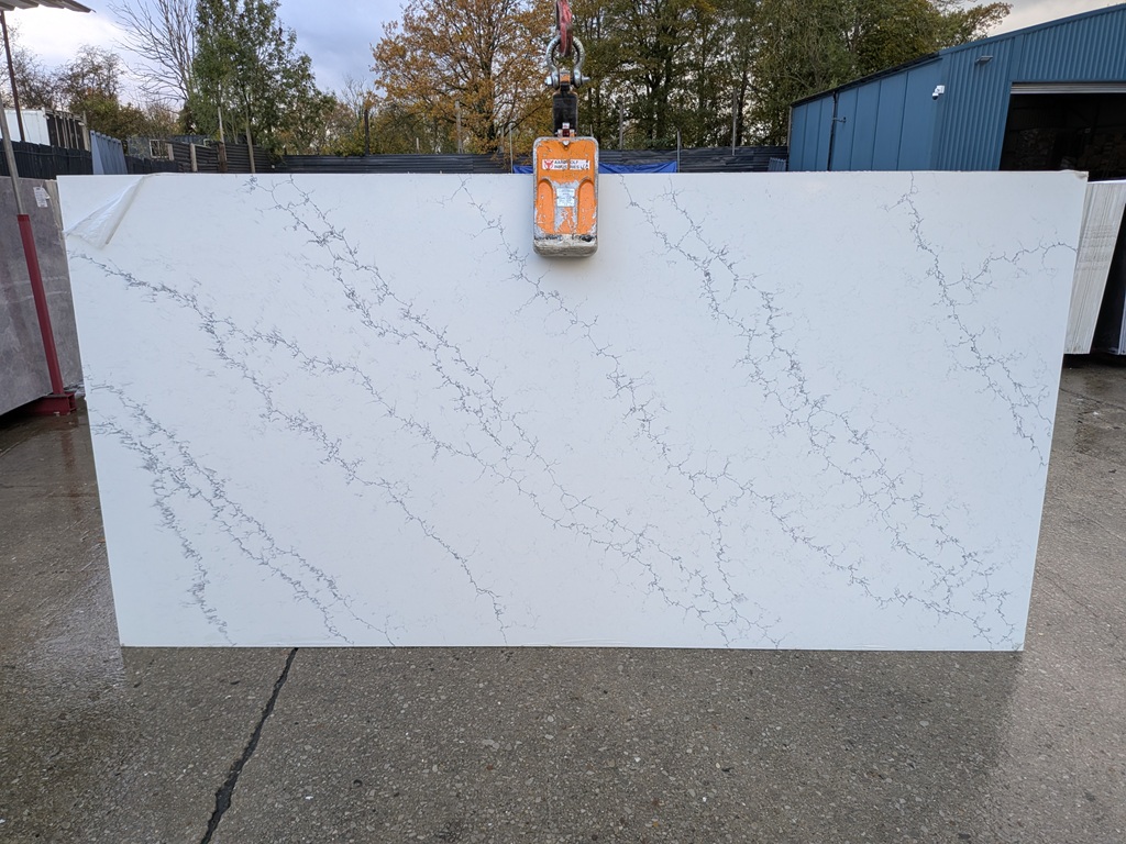 Silk White Quartz Noble Stone worktop slab video thumbnail showing colour and texture