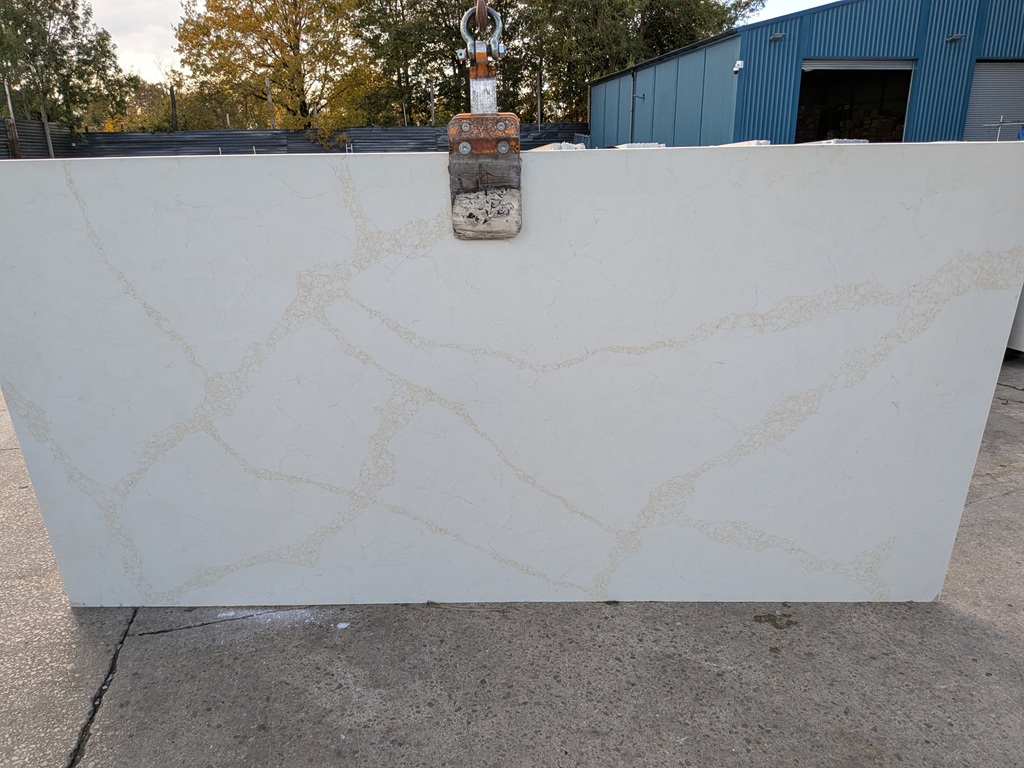 Statuario Gold Quartz Noble Stone worktop slab video thumbnail showing colour and texture